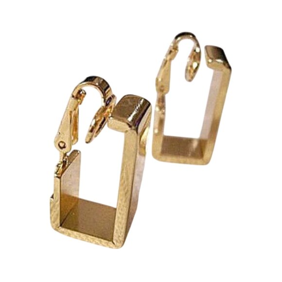 7/8" Long Avon Clip On Square Wide Band Hoop Earrings Gold Tone Vintage Polished - Picture 2 of 6